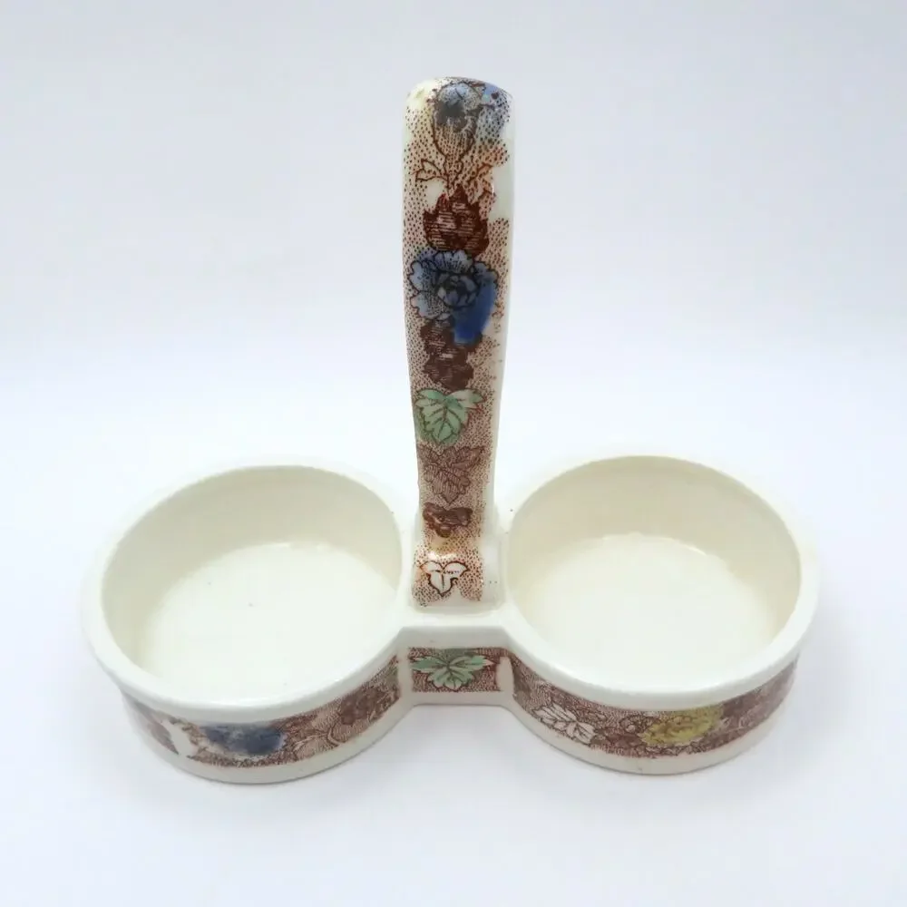 Vintage NASCO Mountain Woodland Salt Pepper Shakers Caddy Transferware Japan